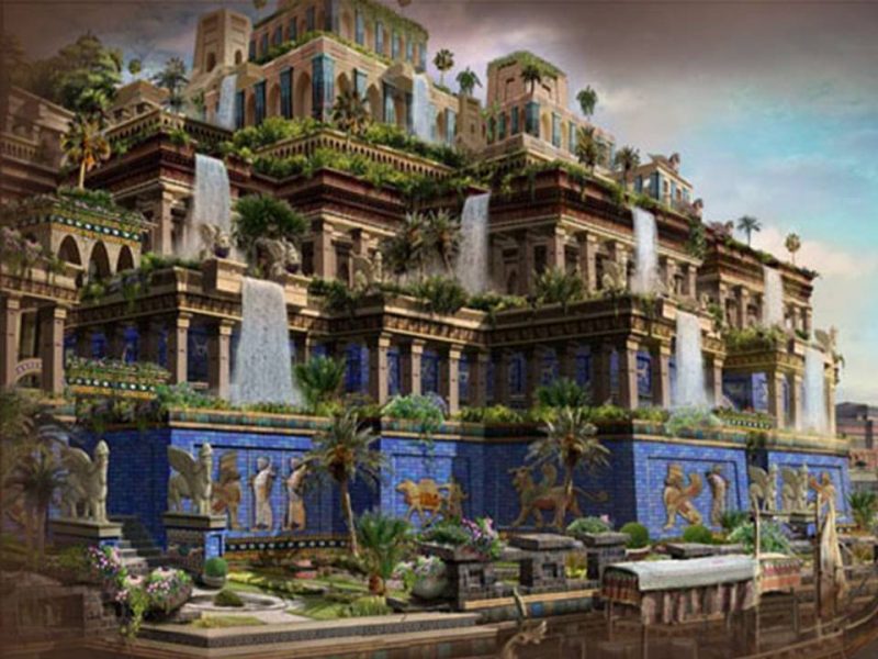 imagen de recreación de los jardines colgantes de Babilonia