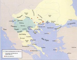 mapa de Conquistas macedonias durante el reinado de Filipo II