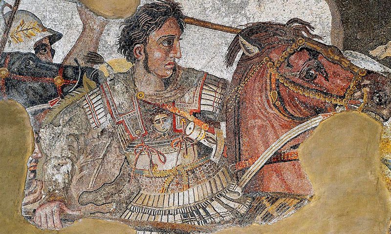 imagen de Alejandro Magno en la Batalla de Issos. Mosaico