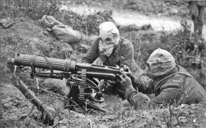 imagen de soldados británicos en la Batalla del Somme. Los dos bandos utilizaron gas mostaza en la Primera Guerra Mundial