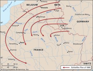 mapa de Primera Guerra Mundial - el Plan Schlieffen.