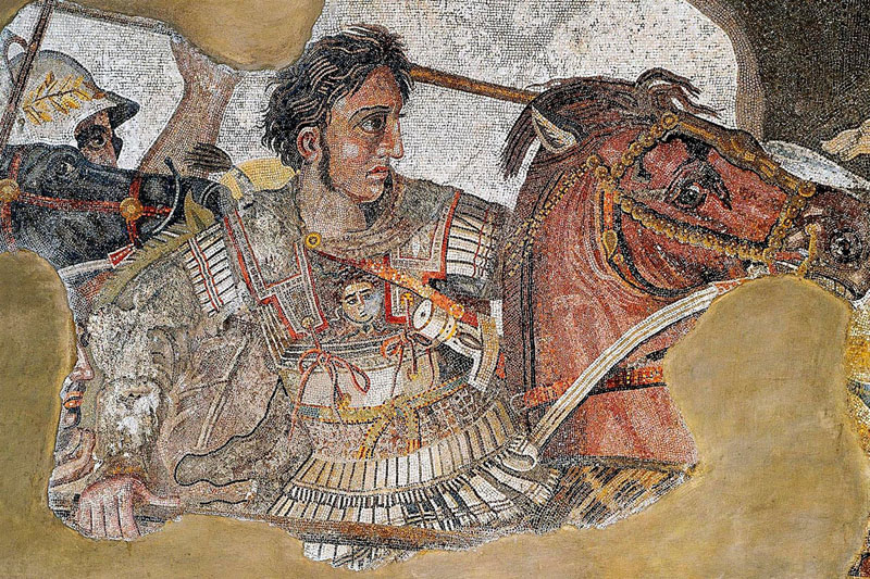 imagen de Alejandro Magno en la Batalla de Issos. Mosaico